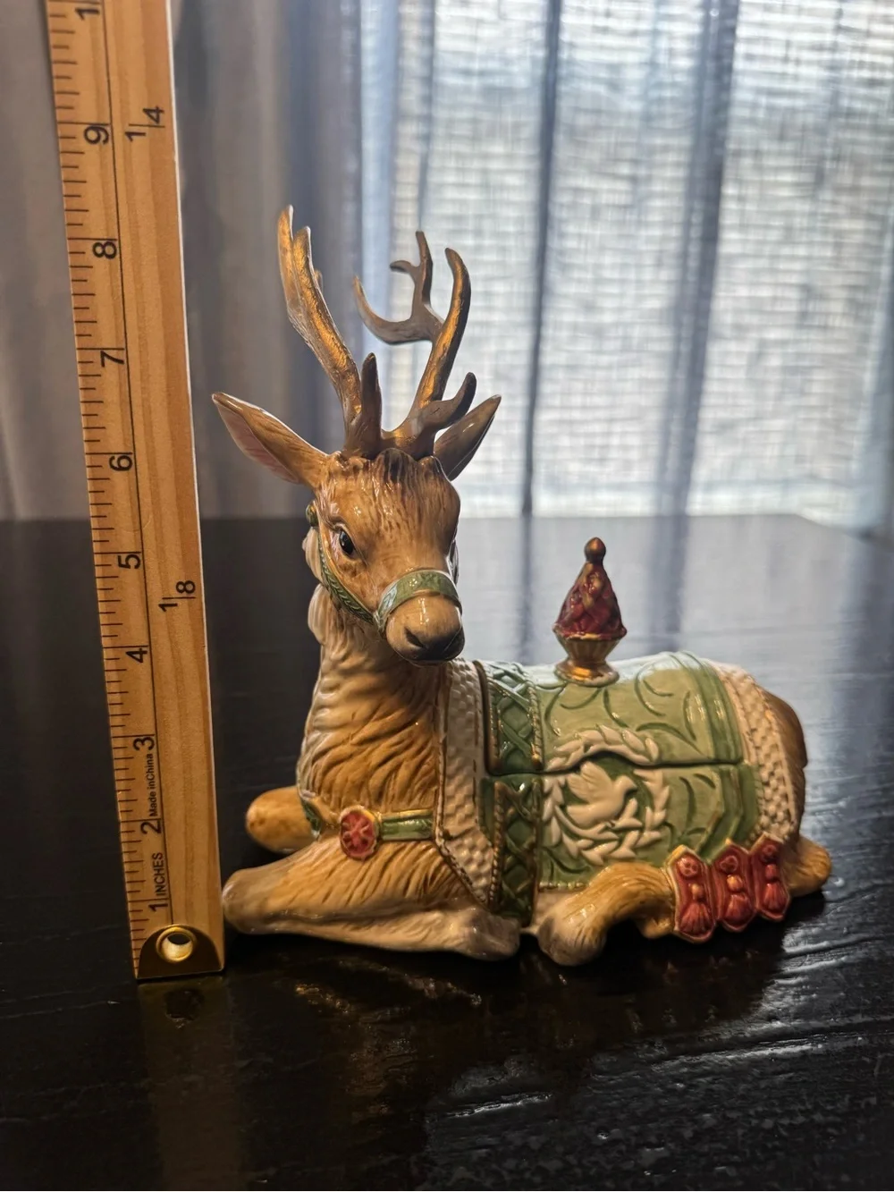 Vintage Fitz and Floyd 8” Winter Holiday Reindeer Trinket Dish Christmas Deer